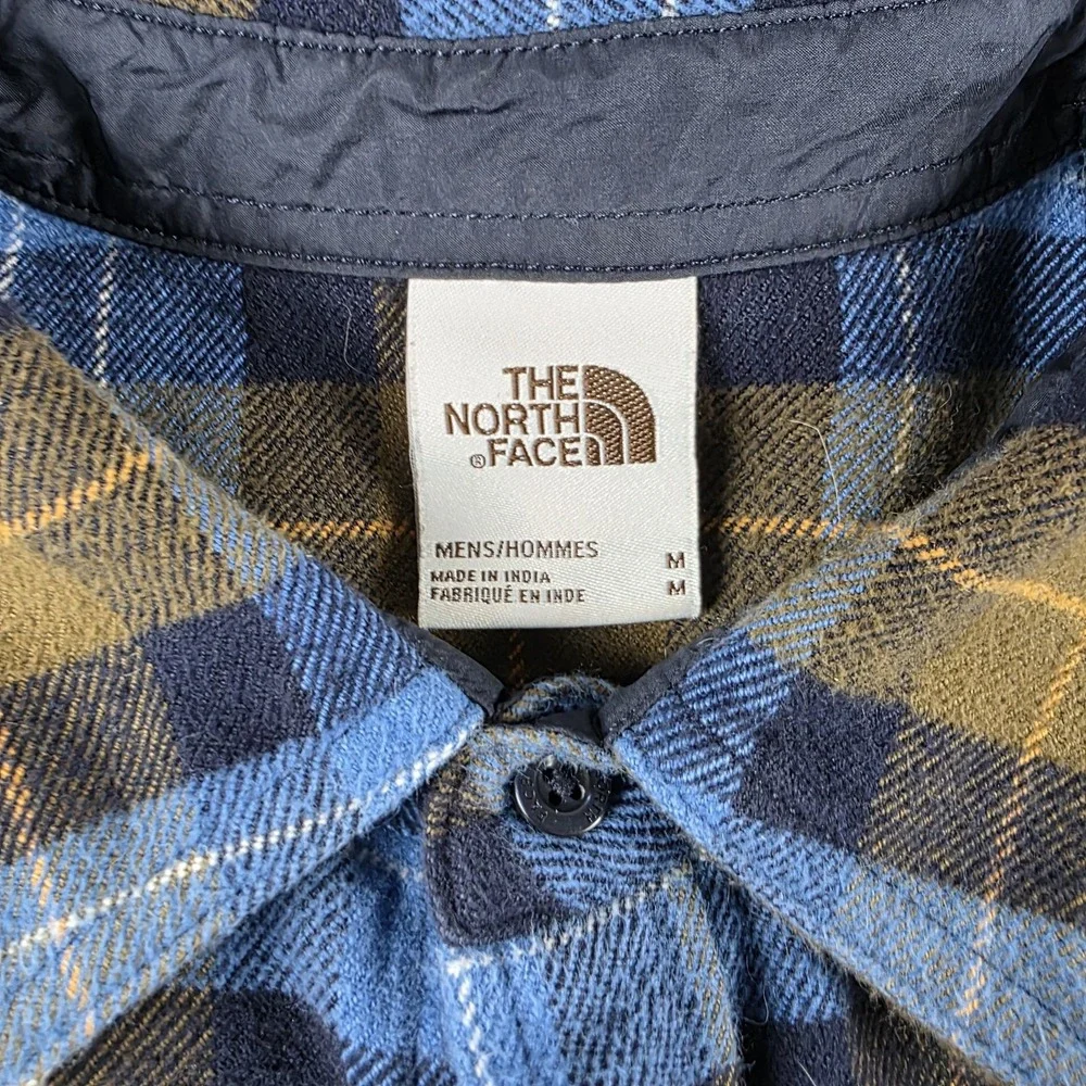 North Face Plaid Flannel Shirt Mens Medium Blue Hiking Camping Dual Pocket M